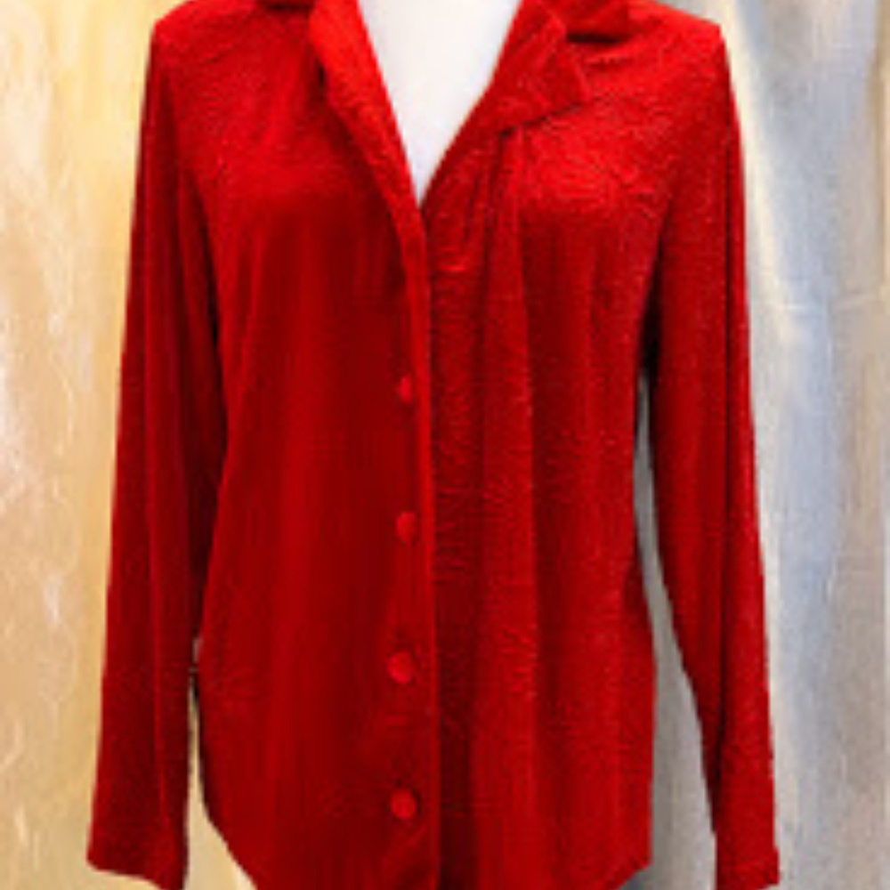 Red Sun Pattern Button Down Blouse - image 4